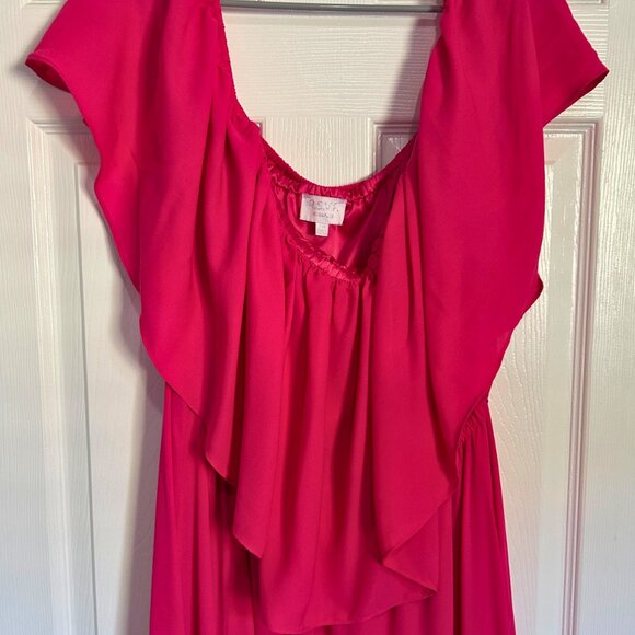 R.S.V.P. Sugarlips Plus Size 3X Hot Pink Off-Shoulder Ruffle Maxi Gown - Picture 2 of 4